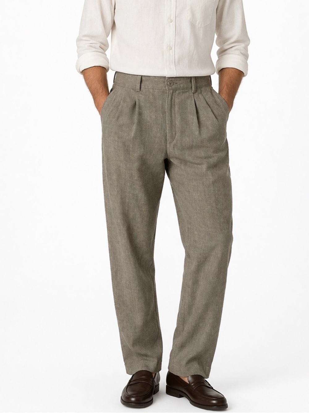 Lee Casuals Khaki Pleated Pants Relaxed Fit 31x30 Wrinkle Free
